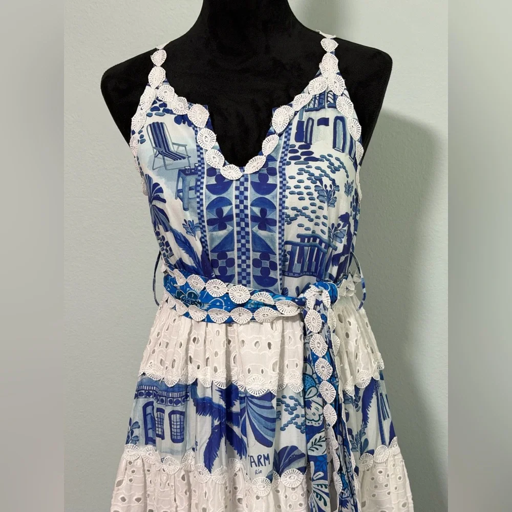 NWT FARM RIO Women’s White and Blue Prints Maxi Dress - XS